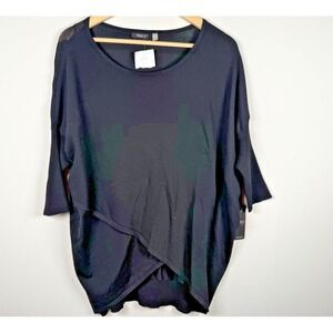 DEX  Round Neck Drop Shoulder Sweater Asymmetrical Hem‎ Black Women's L NWT